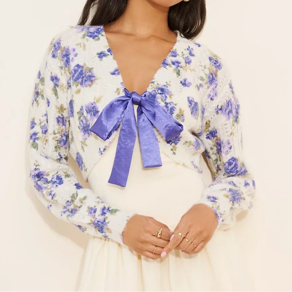 Anthropologie Moon River Blue Floral Cardigan